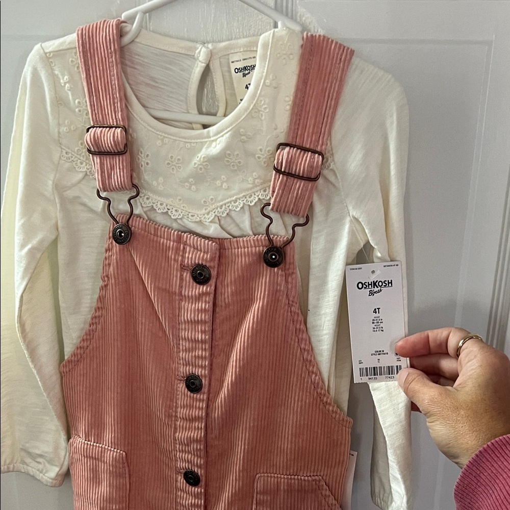 OshKosh Pink Corduroy Overall Dress with White Top